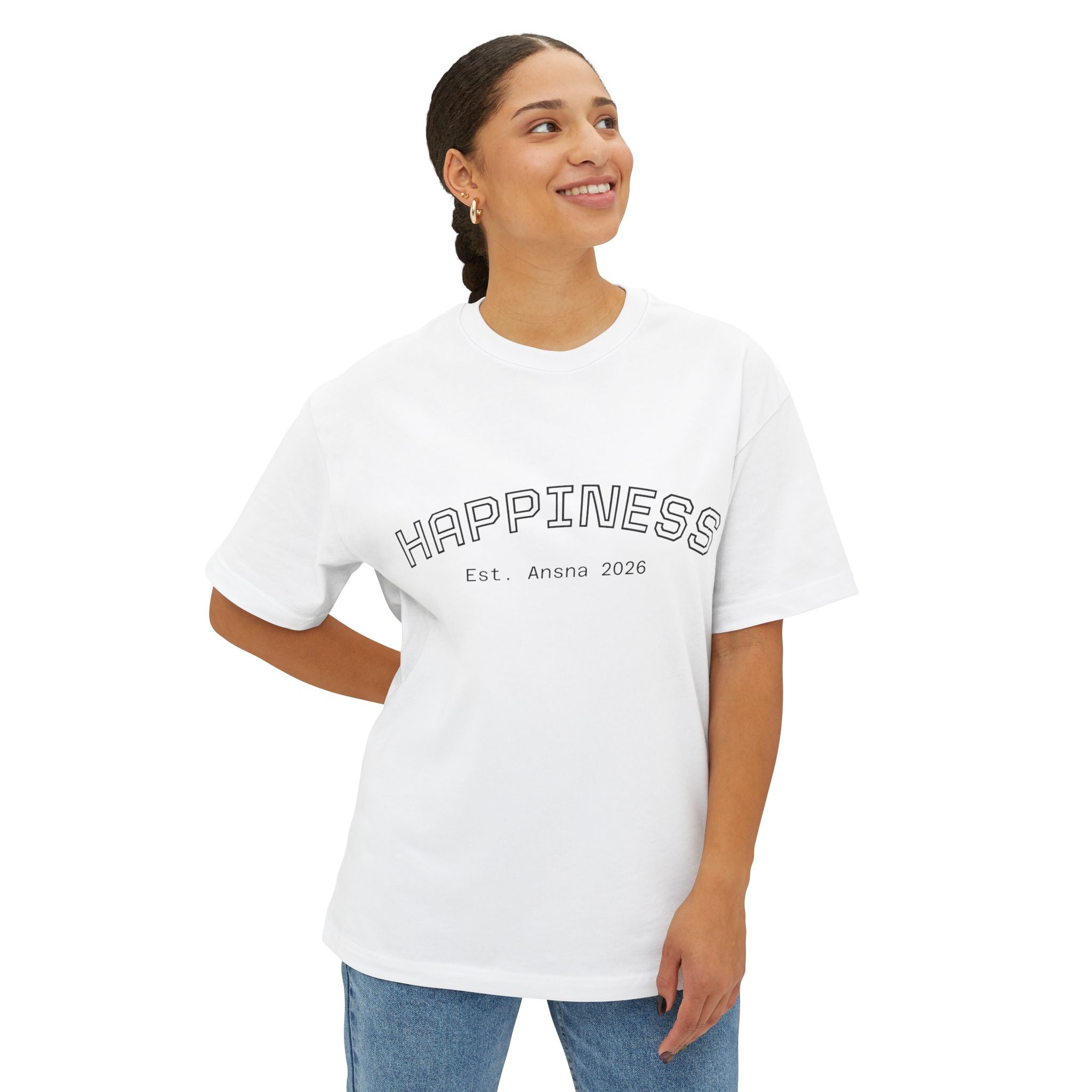 Happiness Graphic Tee — 'HAPPY?' Melting Face Oversized Boxy T-Shirt