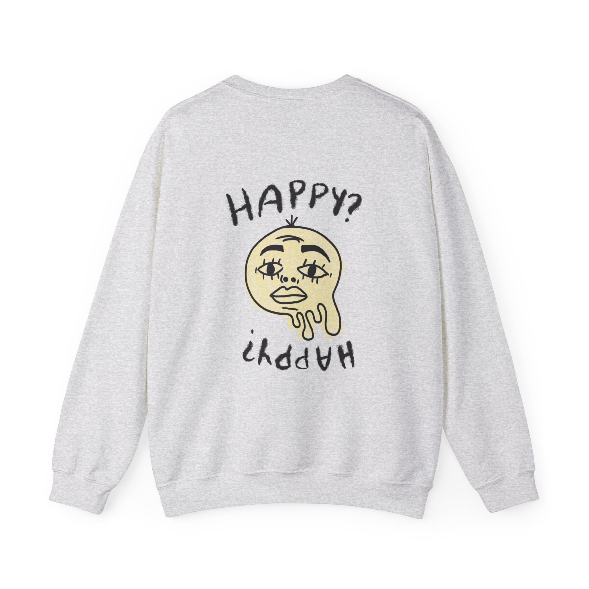 Happiness Crewneck Sweatshirt — Retro Smiley Graphic "HAPPY?"