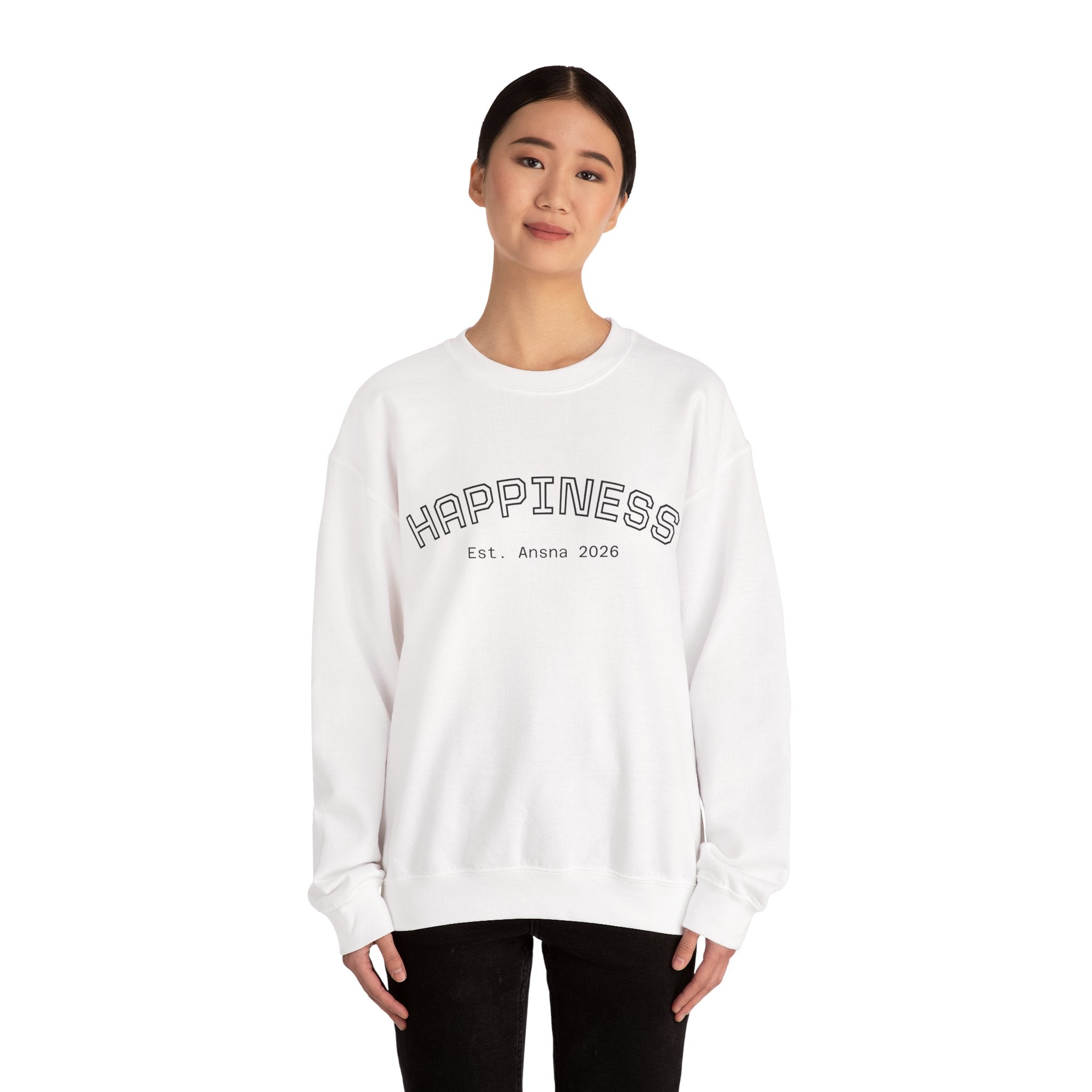 Happiness Crewneck Sweatshirt — Retro Smiley Graphic "HAPPY?"