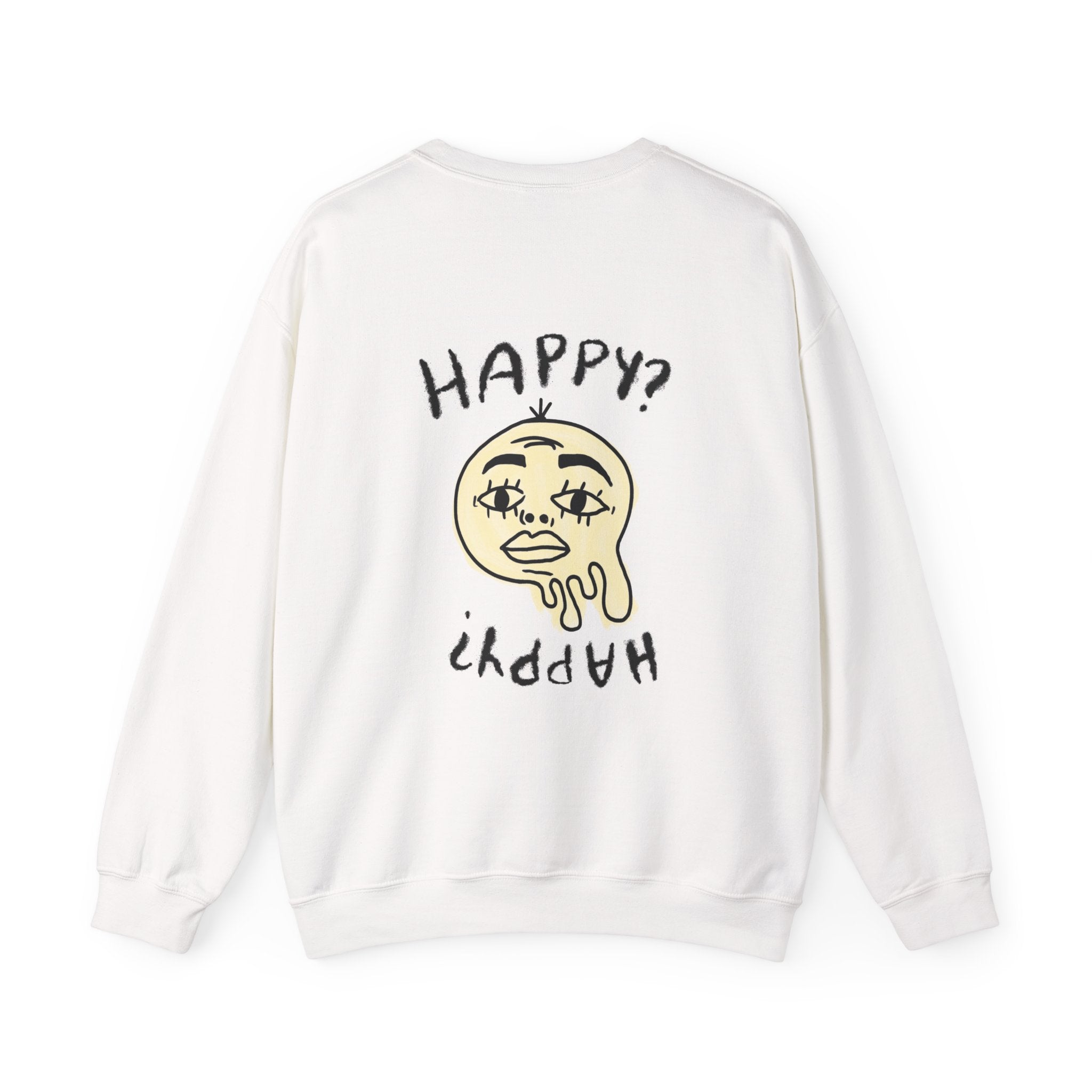 Happiness Crewneck Sweatshirt — Retro Smiley Graphic "HAPPY?"
