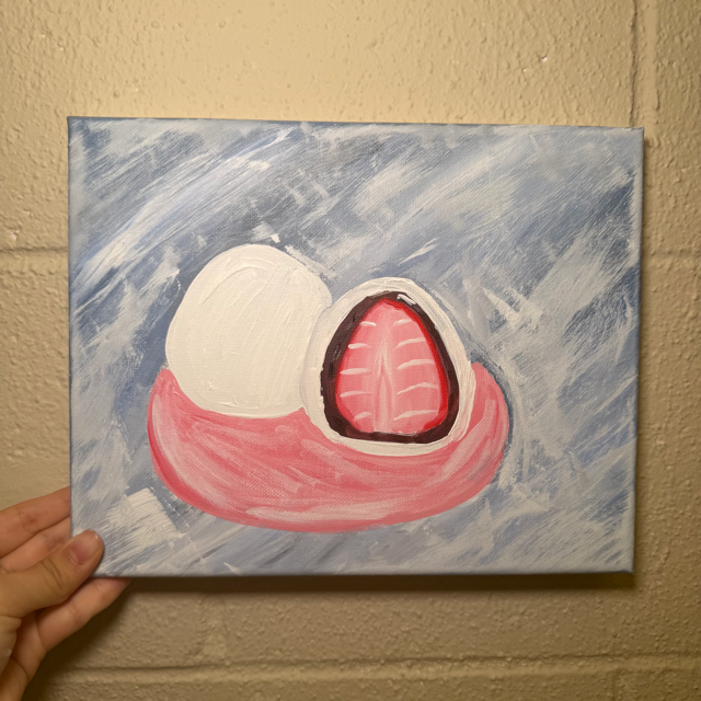 🍡 8x10” Acrylic Painting – Strawberri Mochi | Original Hand-Painted Art | Kawaii Food Wall Decor