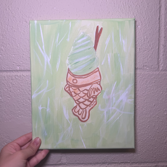 🍡 8x10” Acrylic Painting – Matcha Taiyaki Ice Cream | Original Hand-Painted Art | Kawaii Food Wall Decor