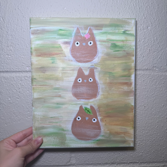🍡 8x10” Acrylic Painting – Totoro Trio | Original Hand-Painted Art | Kawaii Food Wall Decor