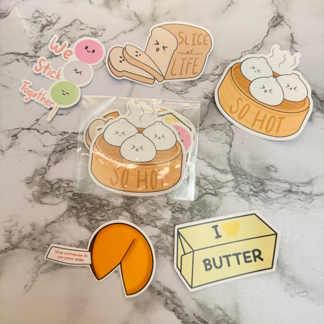🥠 Cute Food Stickers – Aesthetic GLOSSY Vinyl Stickers for Laptops, Water Bottles &amp; Journals 🍞